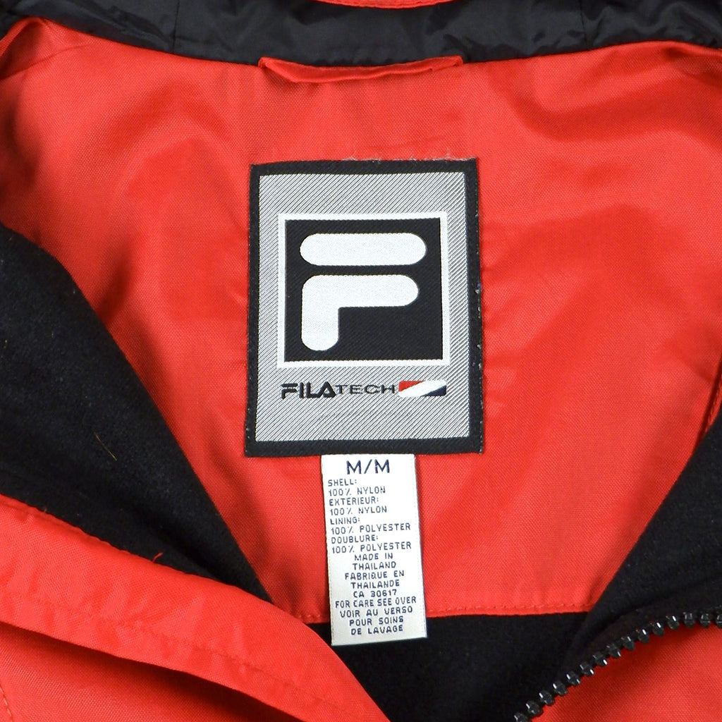 FILA - Red 1/2 Zip Hooded Jacket 1990s Medium Vintage Retro