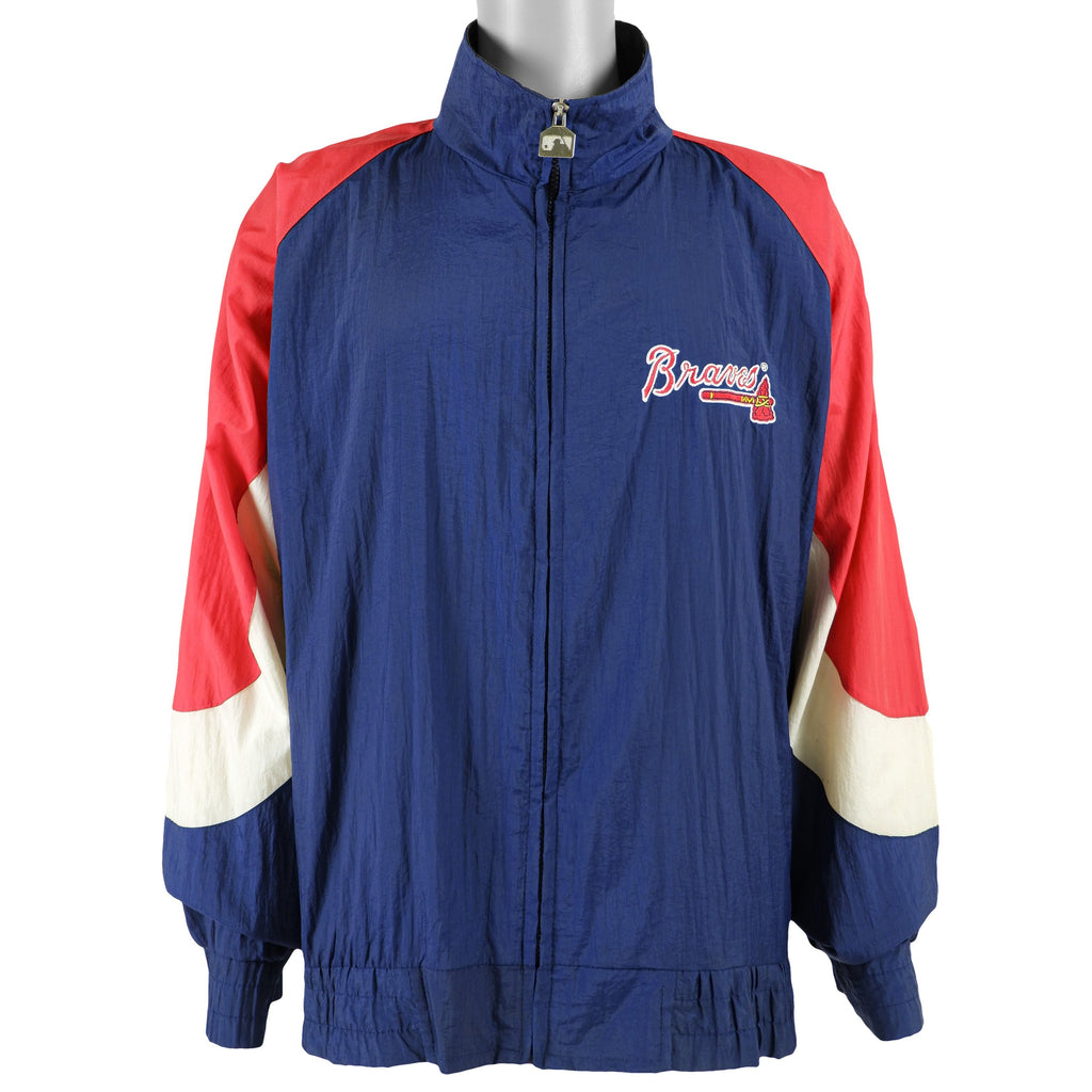 MLB (Logo 7) - Atlanta Braves Spell-Out Windbreaker 1990s X-Large Vintage Retro Baseball