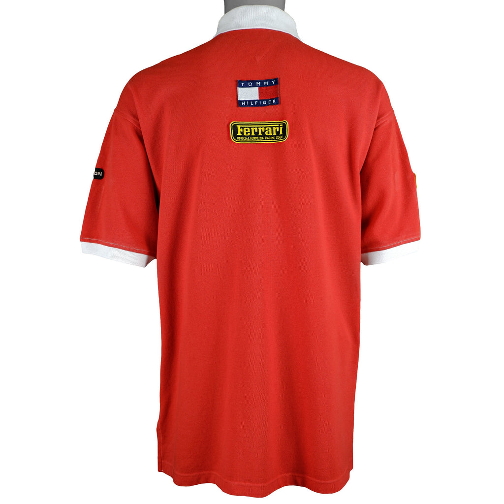 Tommy Hilfiger - White & Red Ferrari Big Spell-Out T-Shirt Large Vintage Retro 