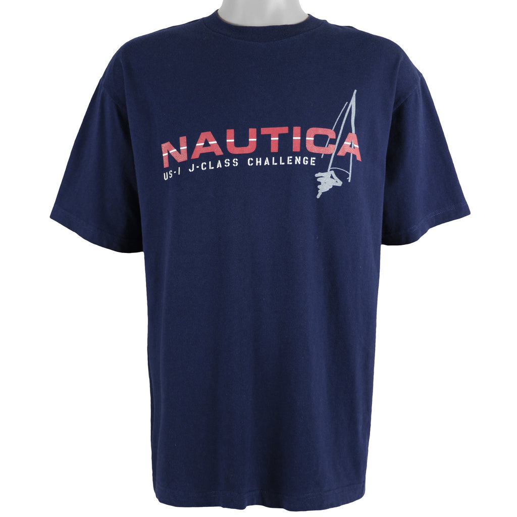Nautica - Blue Challenge Spell-Out T-Shirt 1990s Large Vintage Retro 