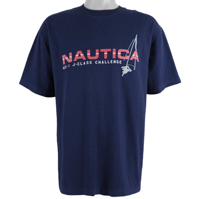 Nautica - Blue Challenge Spell-Out T-Shirt 1990s Large