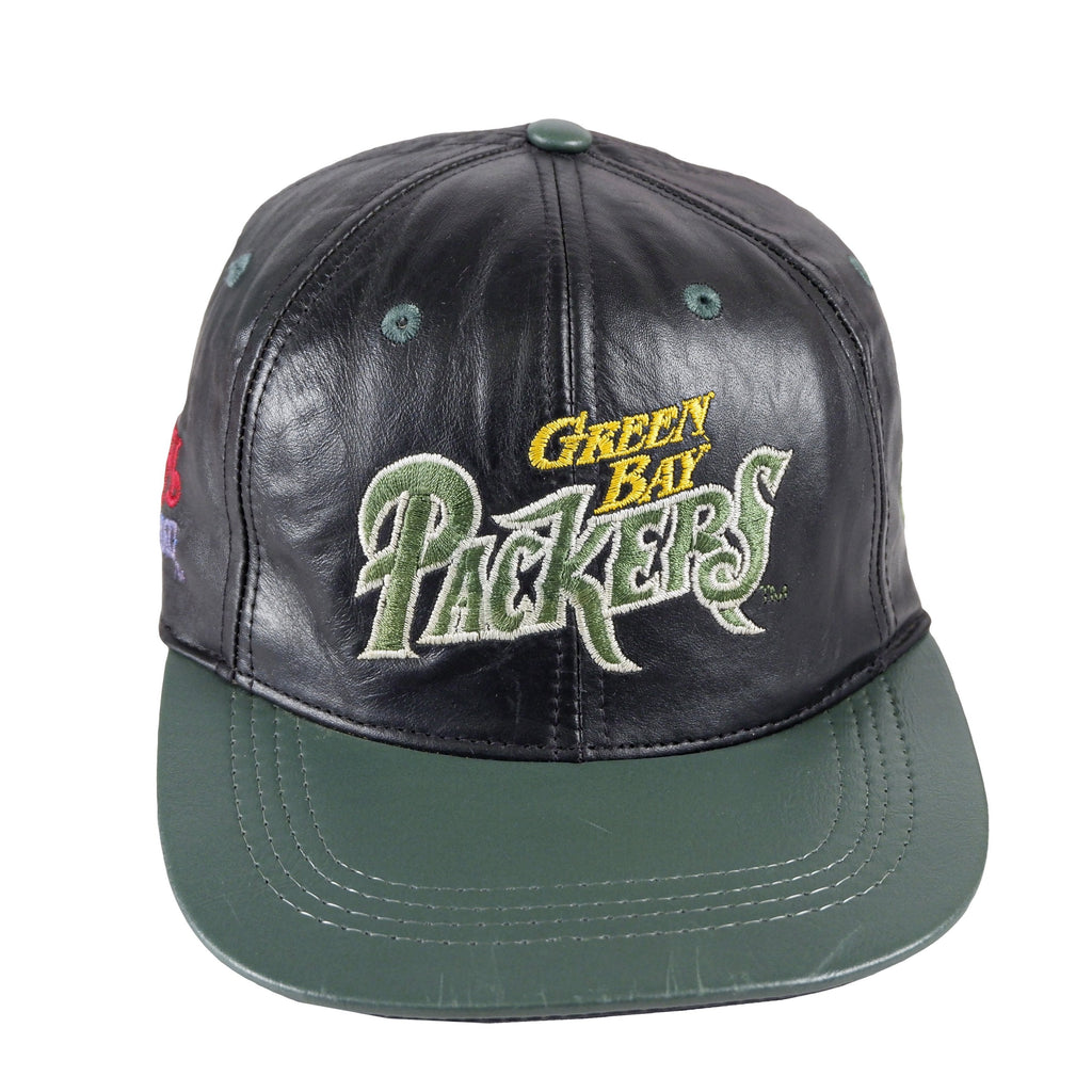 NFL (Modern) - Green Bay Packers Leather Snapback Hat 1990s Adjustable Vintage Retro Football