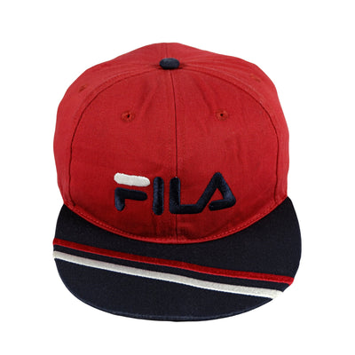 FILA - Red Spell-Out Strapback Hat 1990s OSFA