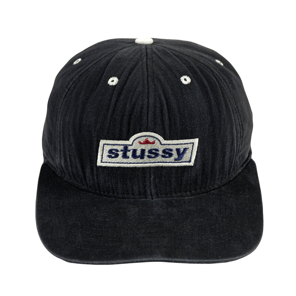 Stussy - Black Spell-Out Snapback Hat 1990s Adjustable Vintage Retro 