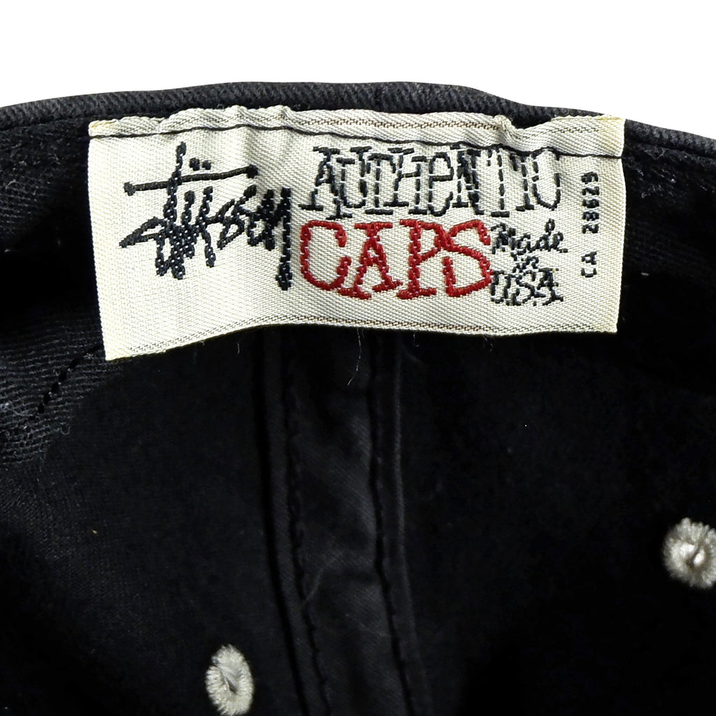 Stussy - Black Spell-Out Snapback Hat 1990s Adjustable Vintage Retro 