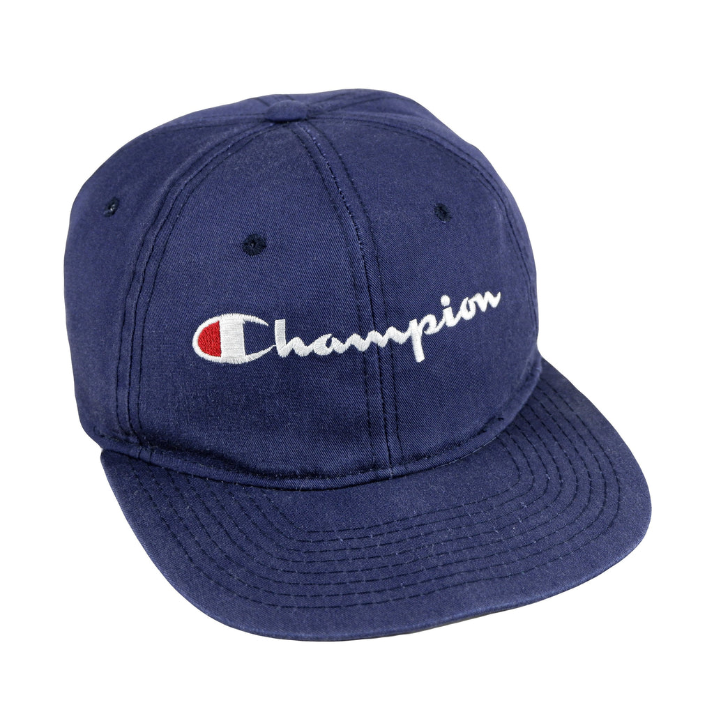 Champion - Blue Spell-Out Snapback Hat 1990s Adjustable Vintage Retro