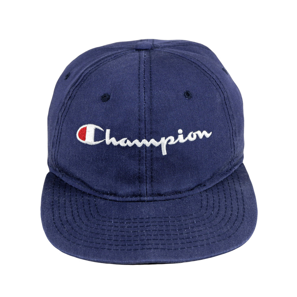 Champion - Blue Spell-Out Snapback Hat 1990s Adjustable Vintage Retro