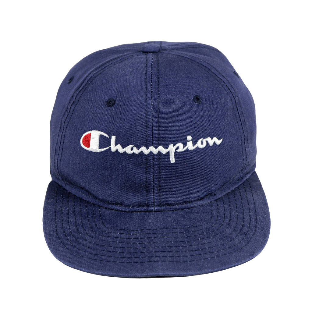 Champion - Blue Spell-Out Snapback Hat 1990s Adjustable Vintage Retro