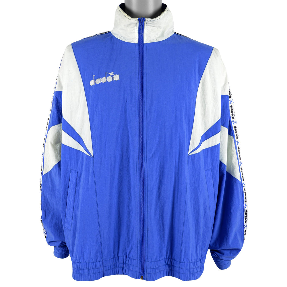 Diadora - Blue & White Taped Logo Jacket 1990s X-Large Vintage Retro