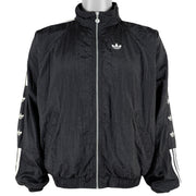 Adidas - Black Stripe Tape Logo Windbreaker 1990s Large Vintage Retro