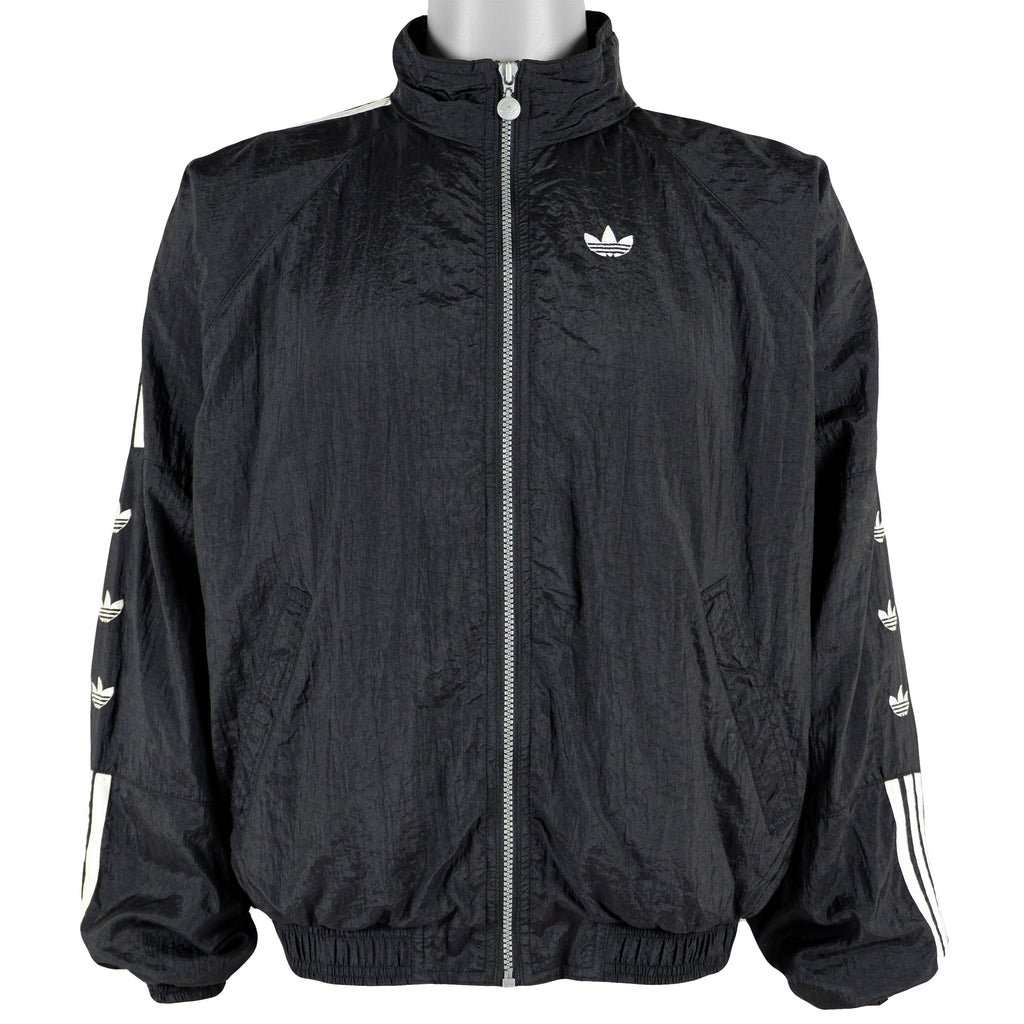 Adidas - Black Stripe Tape Logo Windbreaker 1990s Large Vintage Retro