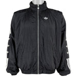 Adidas - Black Stripe Tape Logo Windbreaker 1990s Large Vintage Retro