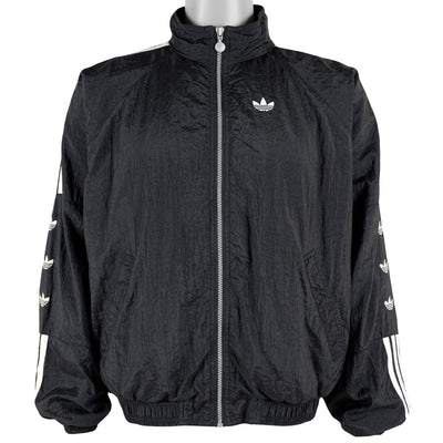 Adidas - Black Stripe Tape Logo Windbreaker 1990s Large