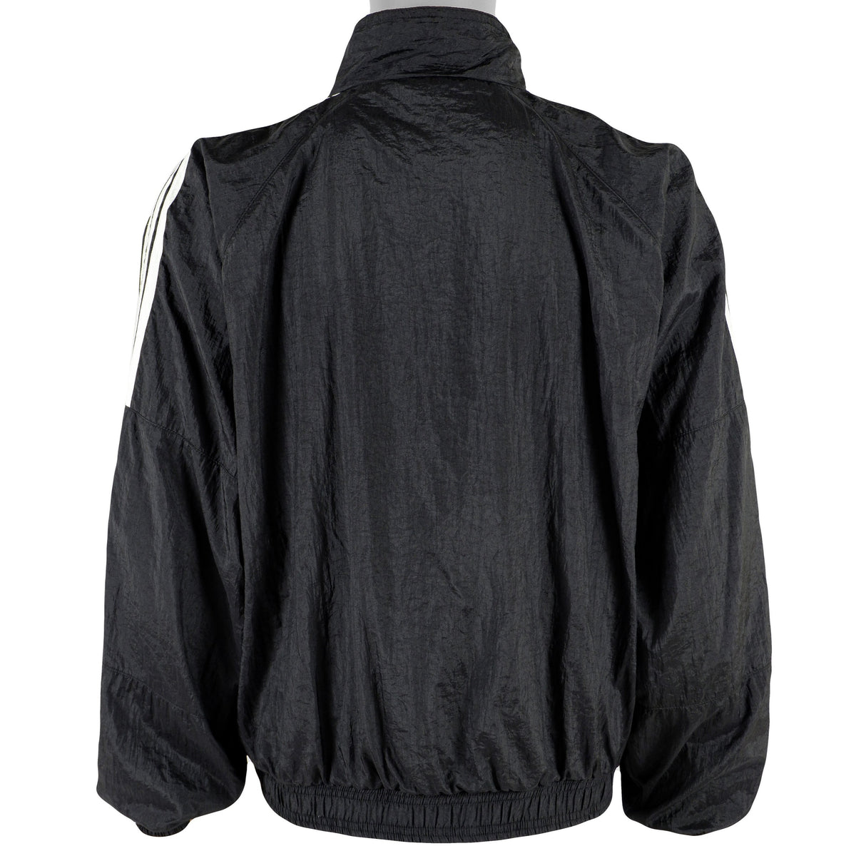 Adidas - Black Stripe Tape Logo Windbreaker 1990s Large Vintage Retro