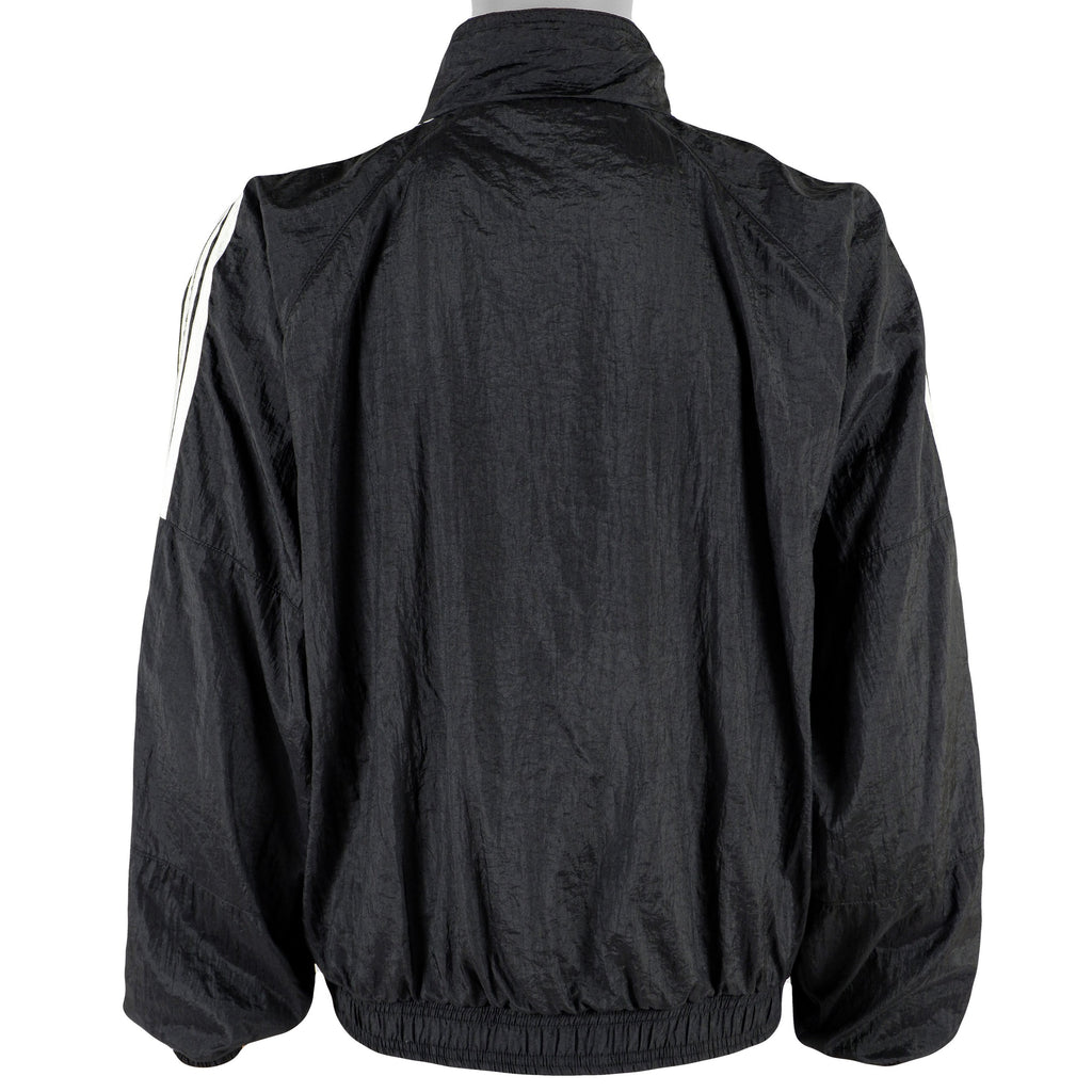 Adidas - Black Stripe Tape Logo Windbreaker 1990s Large Vintage Retro
