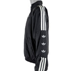 Adidas - Black Stripe Tape Logo Windbreaker 1990s Large Vintage Retro
