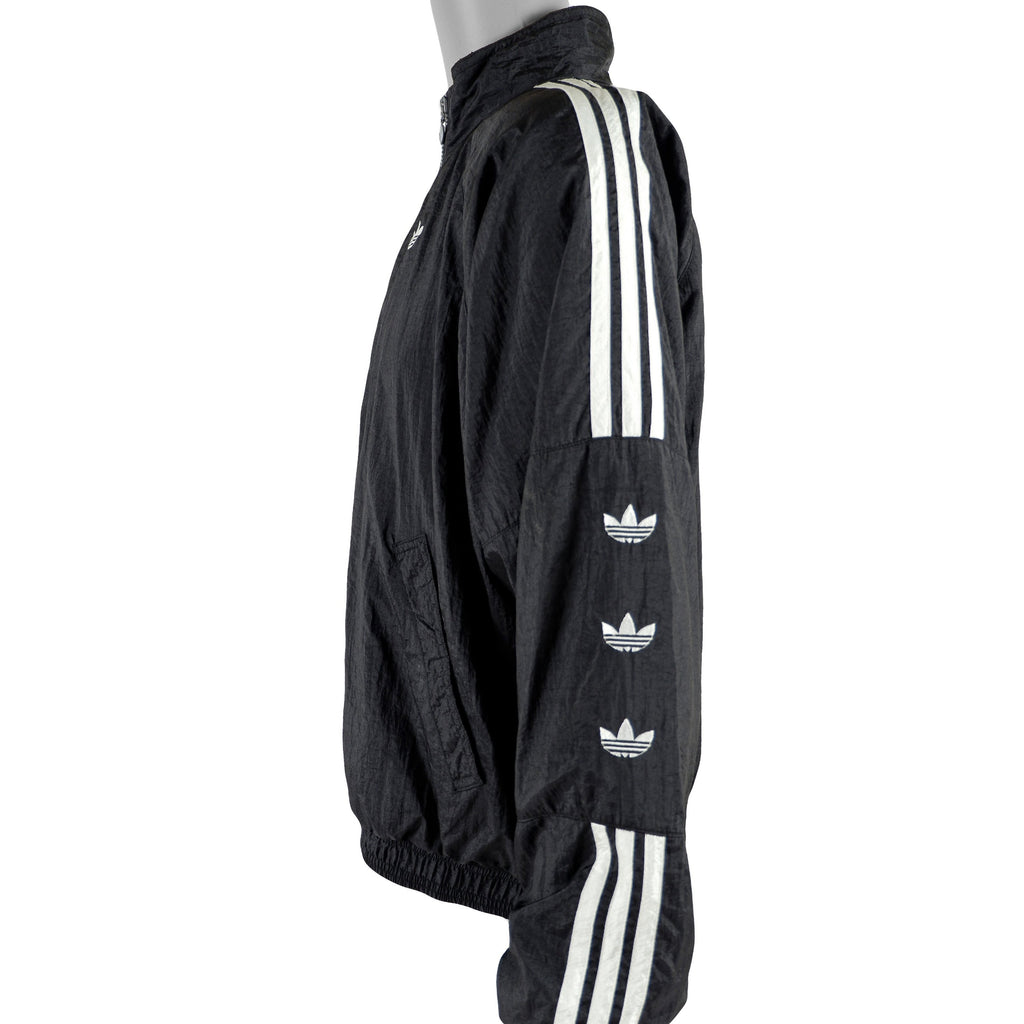Adidas - Black Stripe Tape Logo Windbreaker 1990s Large Vintage Retro