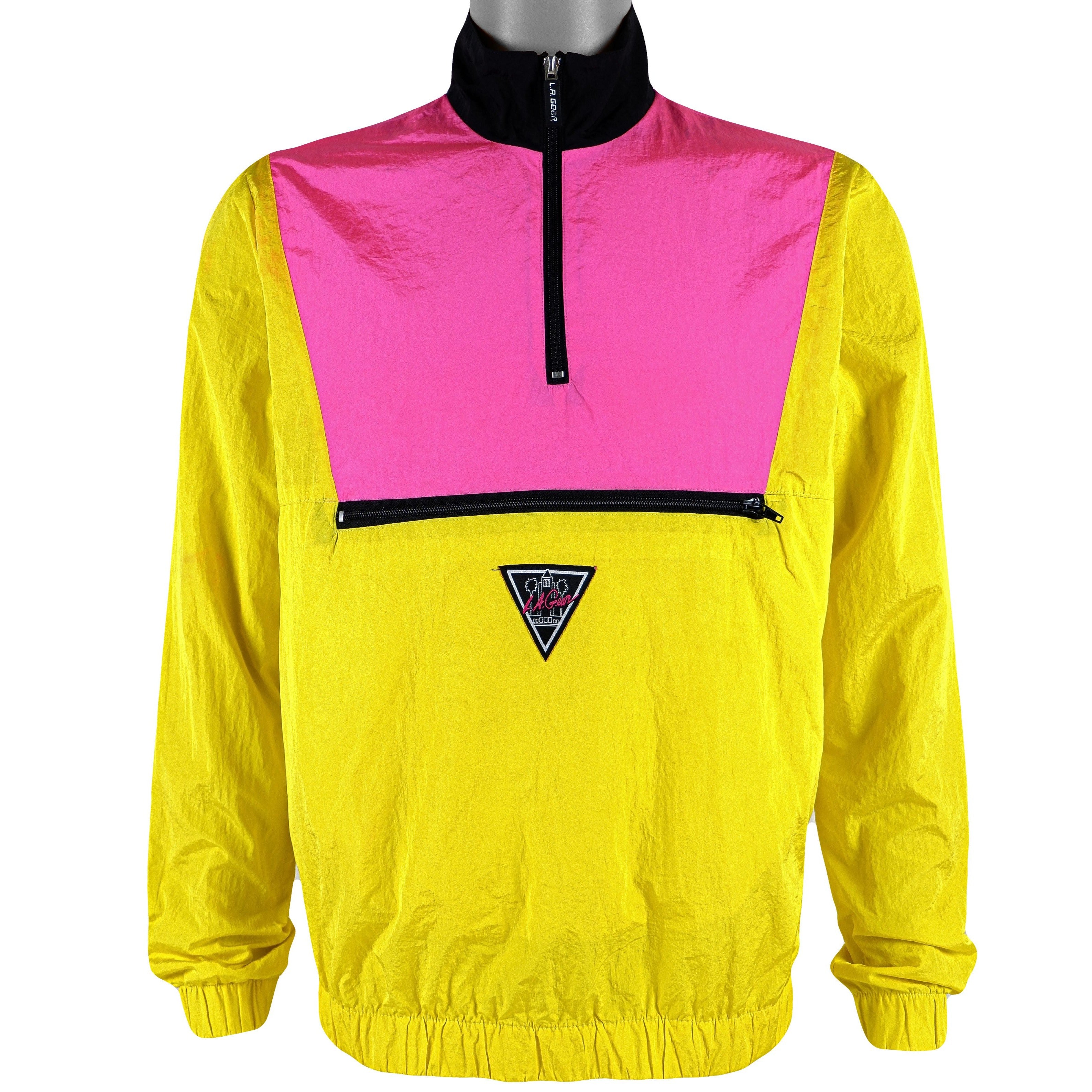 Vintage (L.A Gear) - Yellow & Pink 1/4 Zip Pullover Medium Vintage Retro