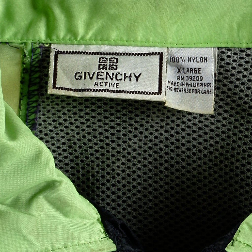 Vintage (Givenchy) - Black & Green Windbreaker 1990s X-Large Vintage Retro