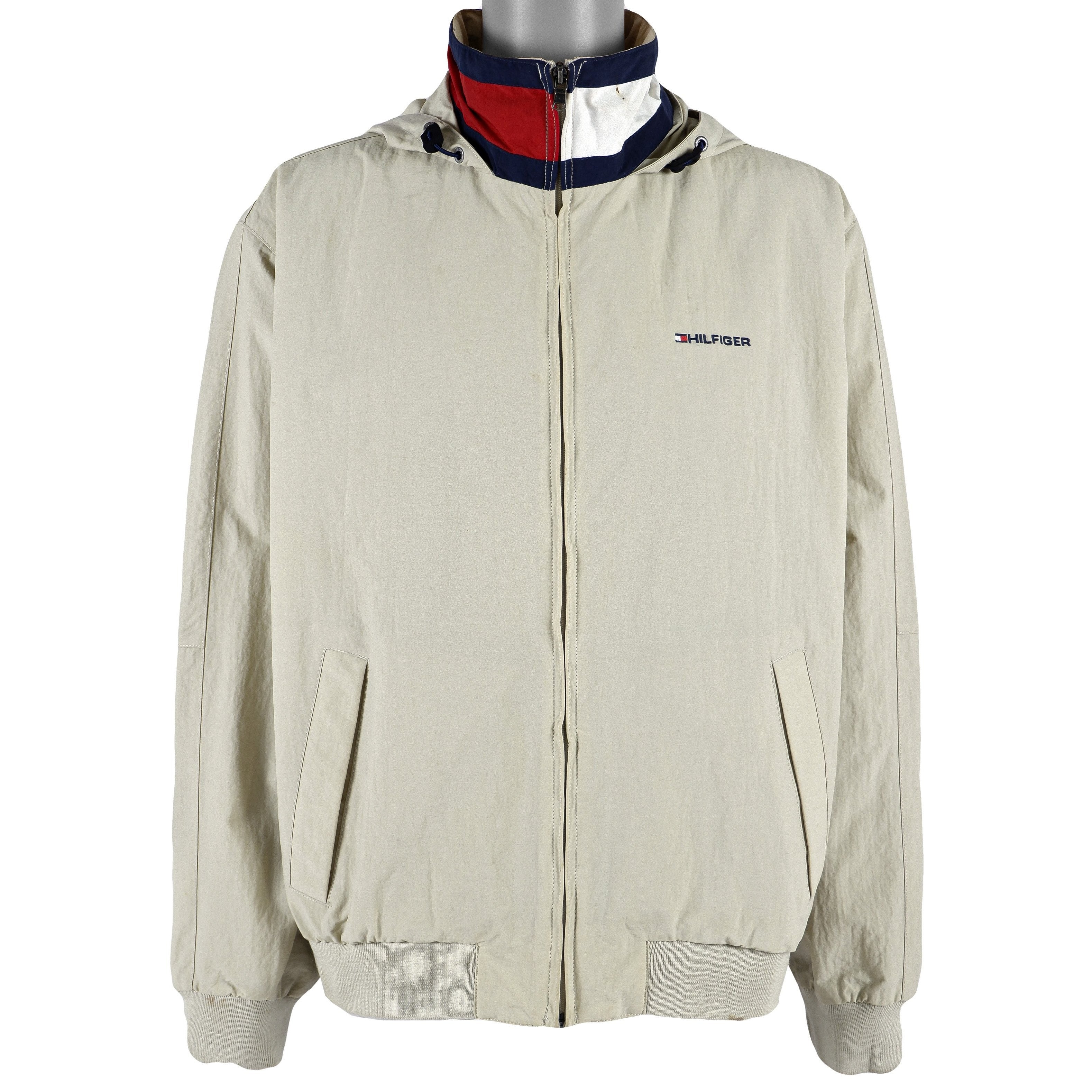 Tommy Hilfiger - Beige Harrington Spell-Out Jacket X-Large Vintage Retro