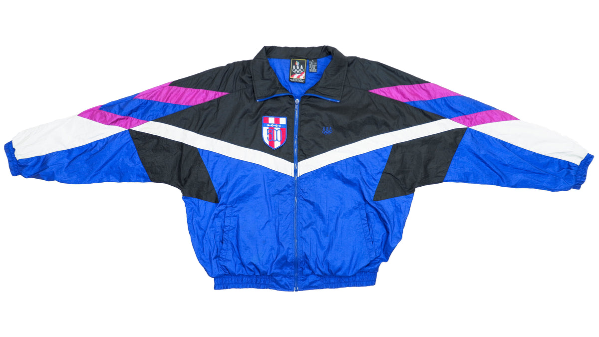 Vintage Retro Team USA Blue, Black and Pink Olympic Windbreaker Jacket 1990s X-Large