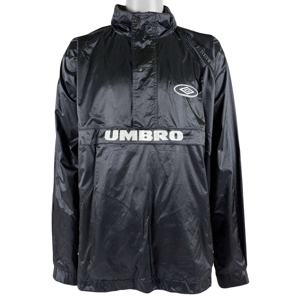 Umbro - Black 1/4 Zip Spell-Out Windbreaker 1990s X-Large Vintage Retro