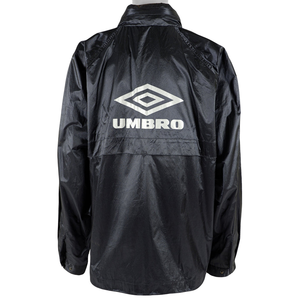 Umbro - Black 1/4 Zip Spell-Out Windbreaker 1990s X-Large Vintage Retro