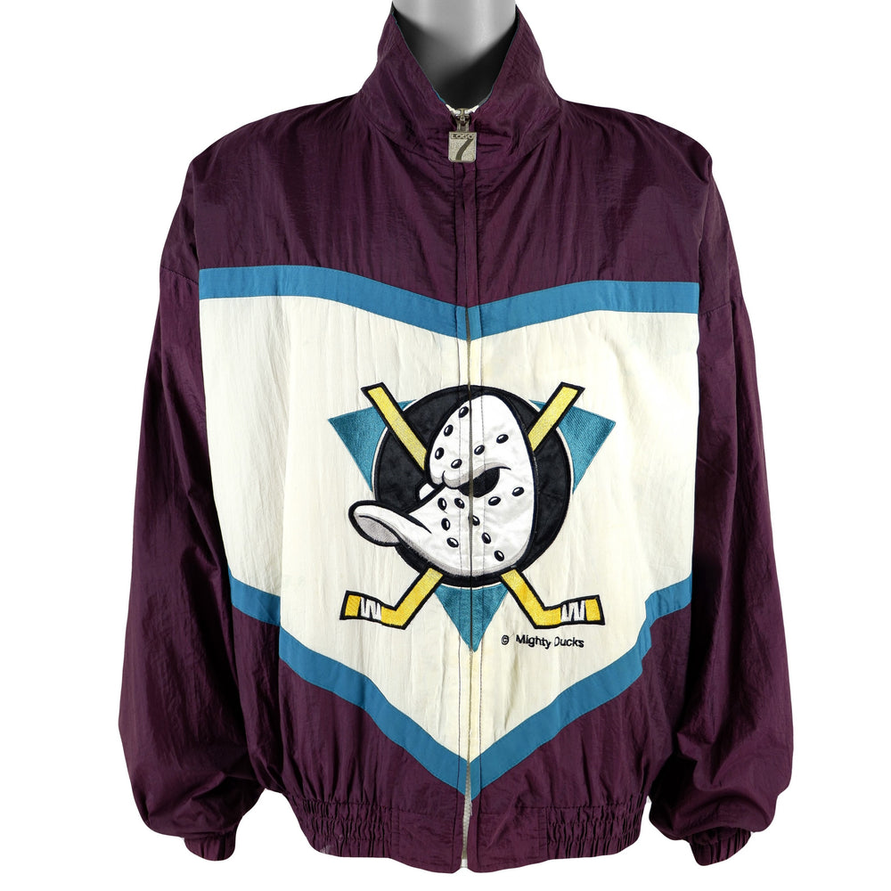 NHL (Logo 7) - Mighty Ducks Big Logo Windbreaker 1990s Large Vintage Retro Hockey