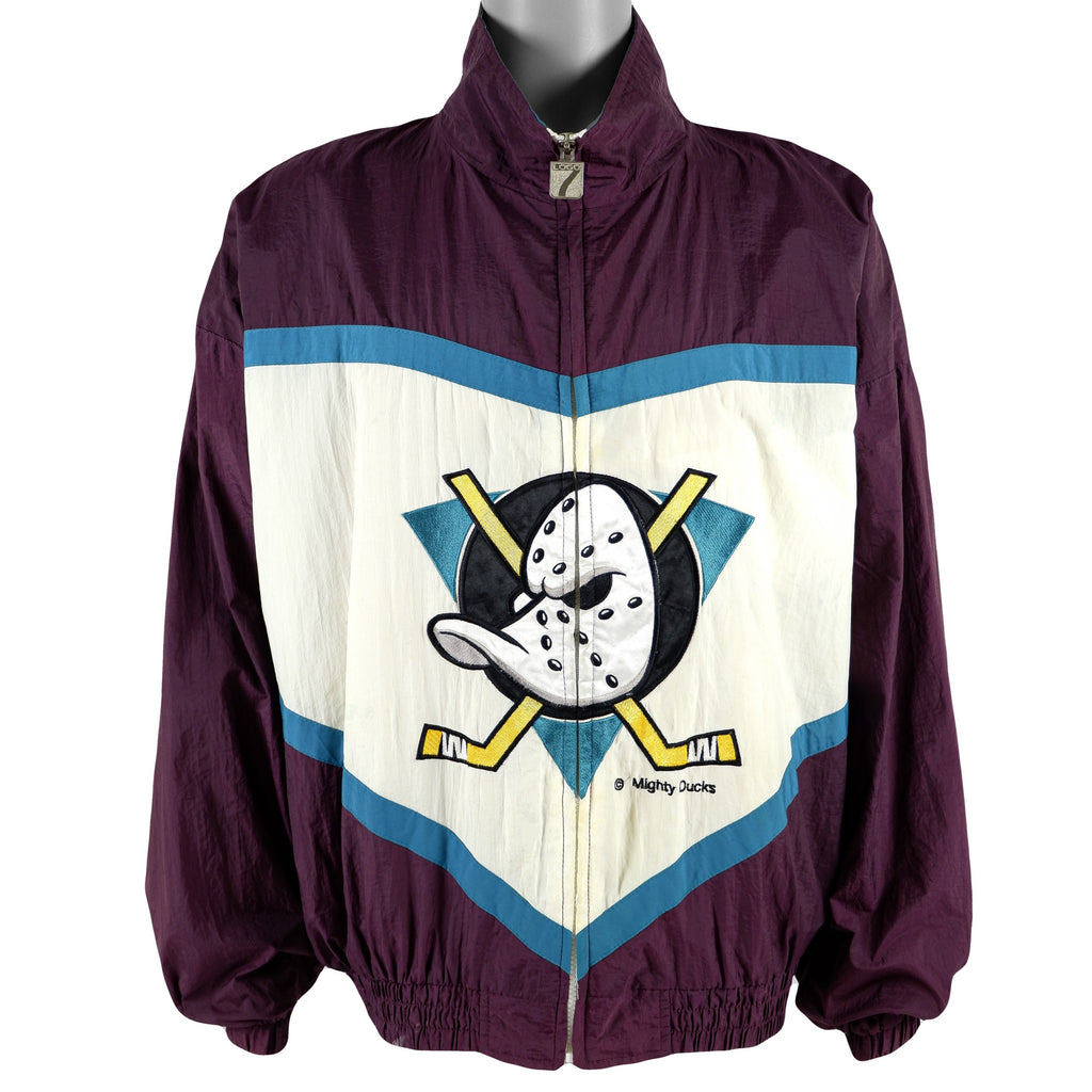 NHL (Logo 7) - Mighty Ducks Big Logo Windbreaker 1990s Large Vintage Retro Hockey