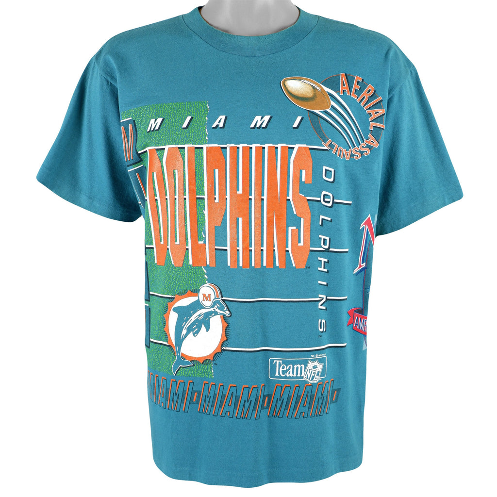 NFL (Salem) - Miami Dolphins Spell-Out T-Shirt 1992 Large Vintage Retro Football