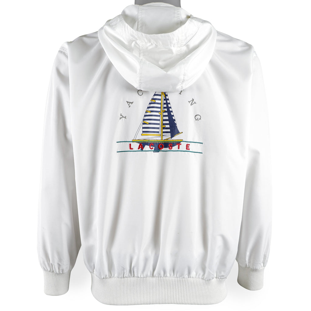 Lacoste - White Sailing Hooded Windbreaker 1990s Large Vintage Retro