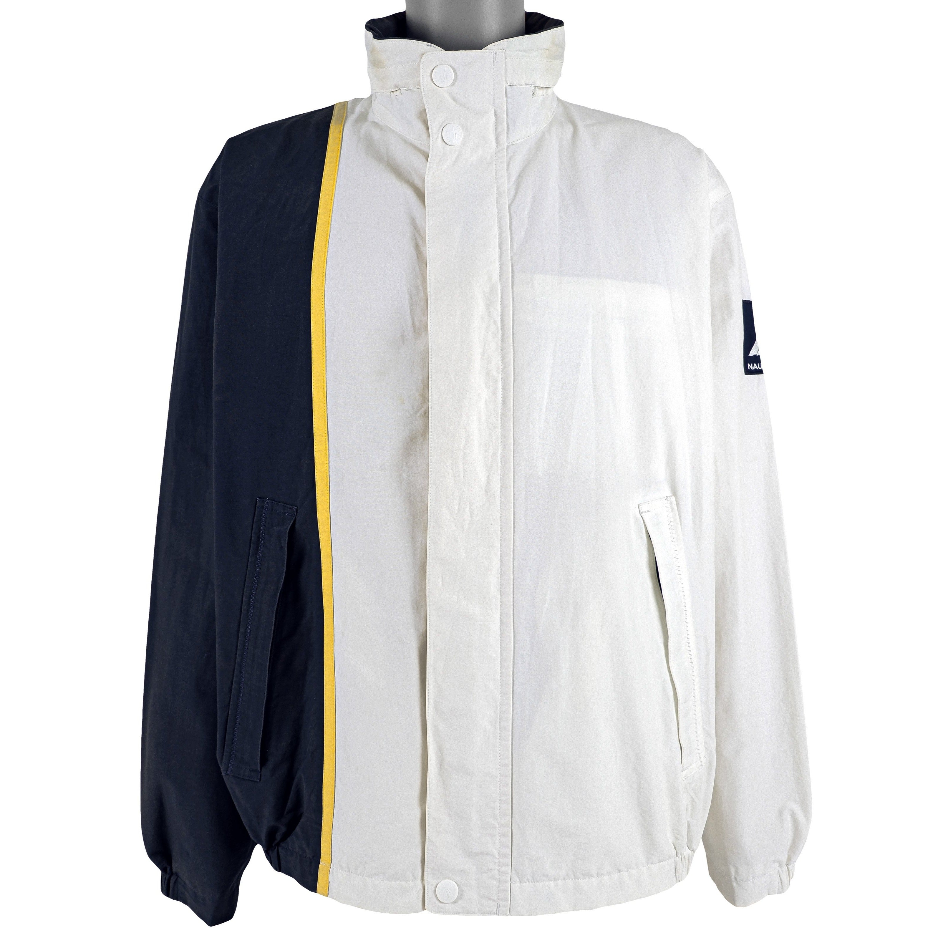 Nautica - White with Black Sailing Jacket 1990s Large Vintage Retro 