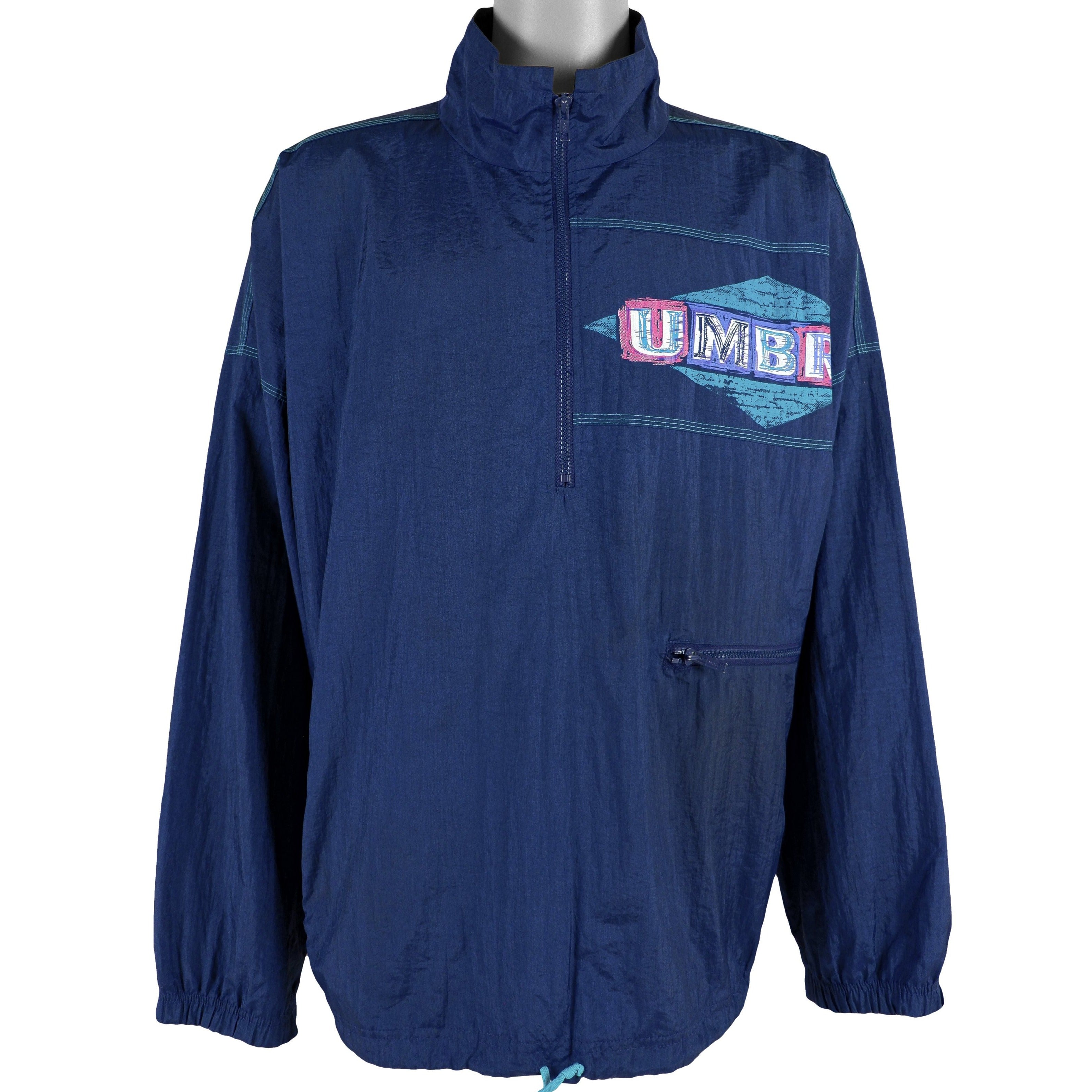 Umbro - Blue Big Logo 1/4 Zip Windbreaker 1990s X-Large Vintage Retro