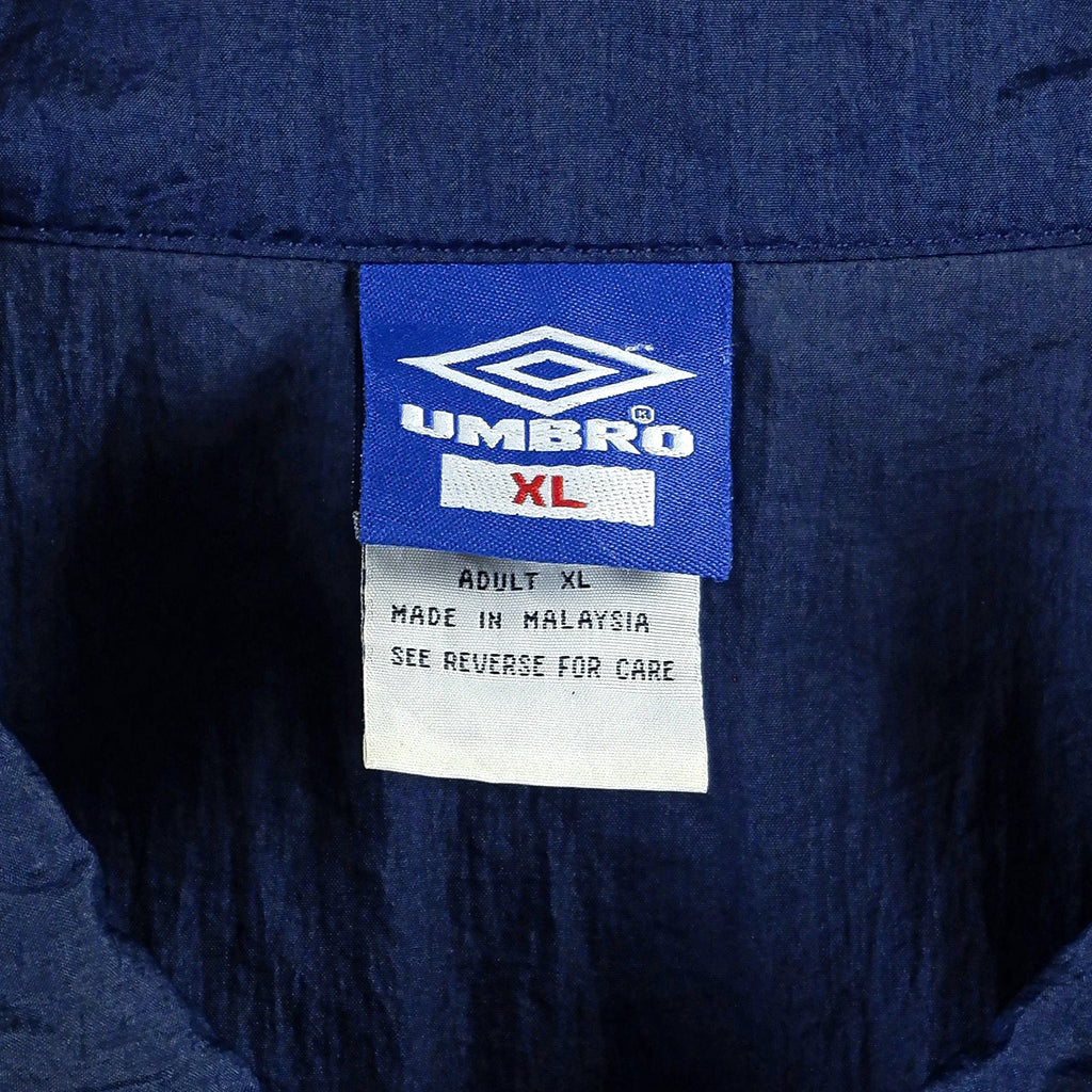 Umbro - Blue Big Logo 1/4 Zip Windbreaker 1990s X-Large Vintage Retro