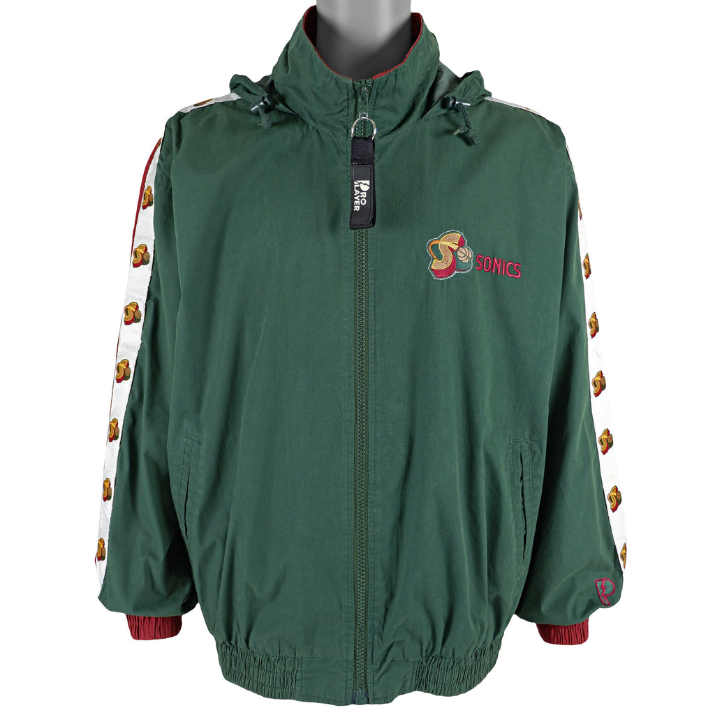 NBA (Pro Player) - Seattle Supersonics Tape Logo Windbreaker 1990s Large Vintage Retro Basketball