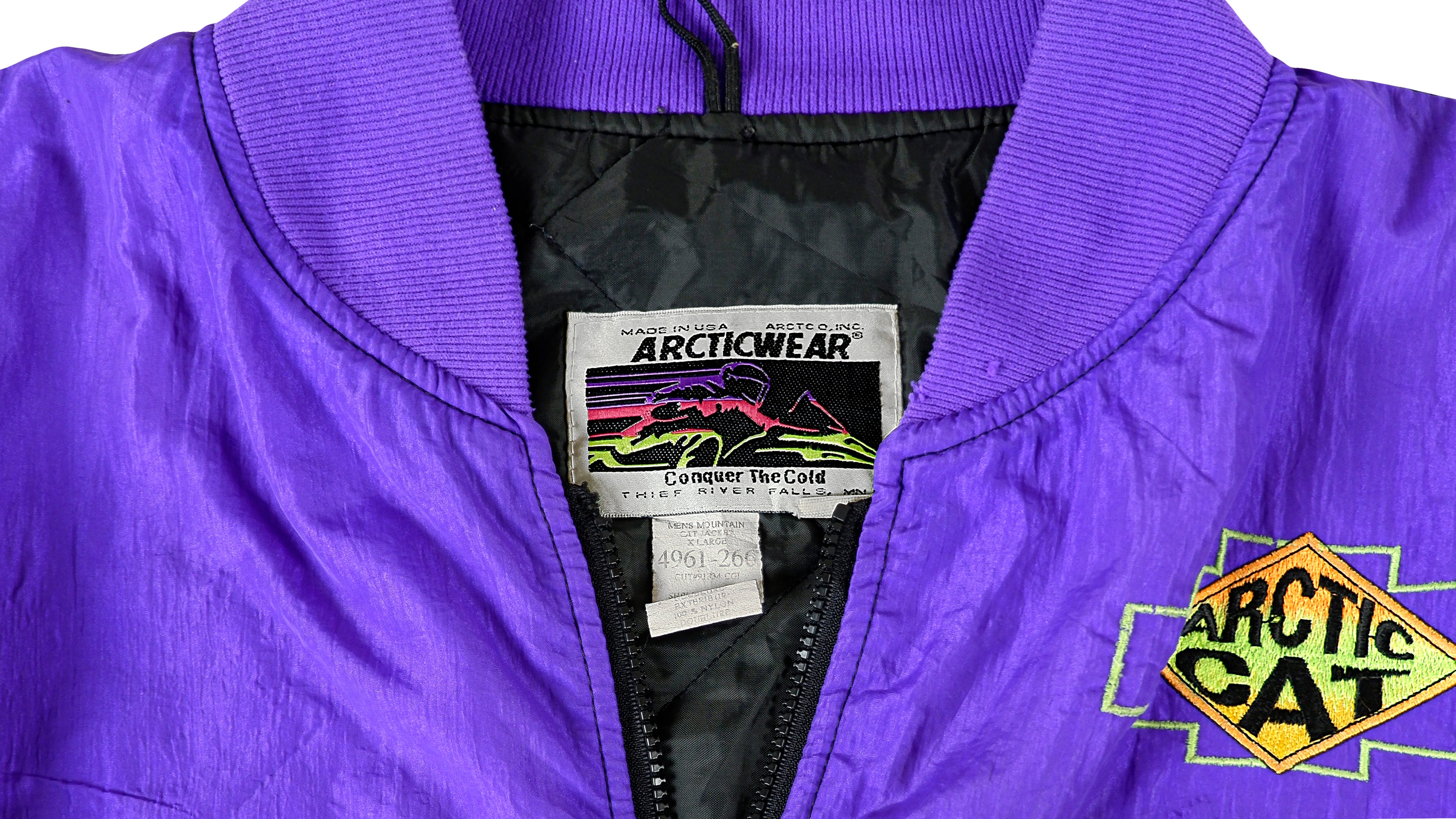 Vintage (Arcticwear) - Black & Purple Arctic Cat Windbreaker 1990s X-Large Vintage Retro
