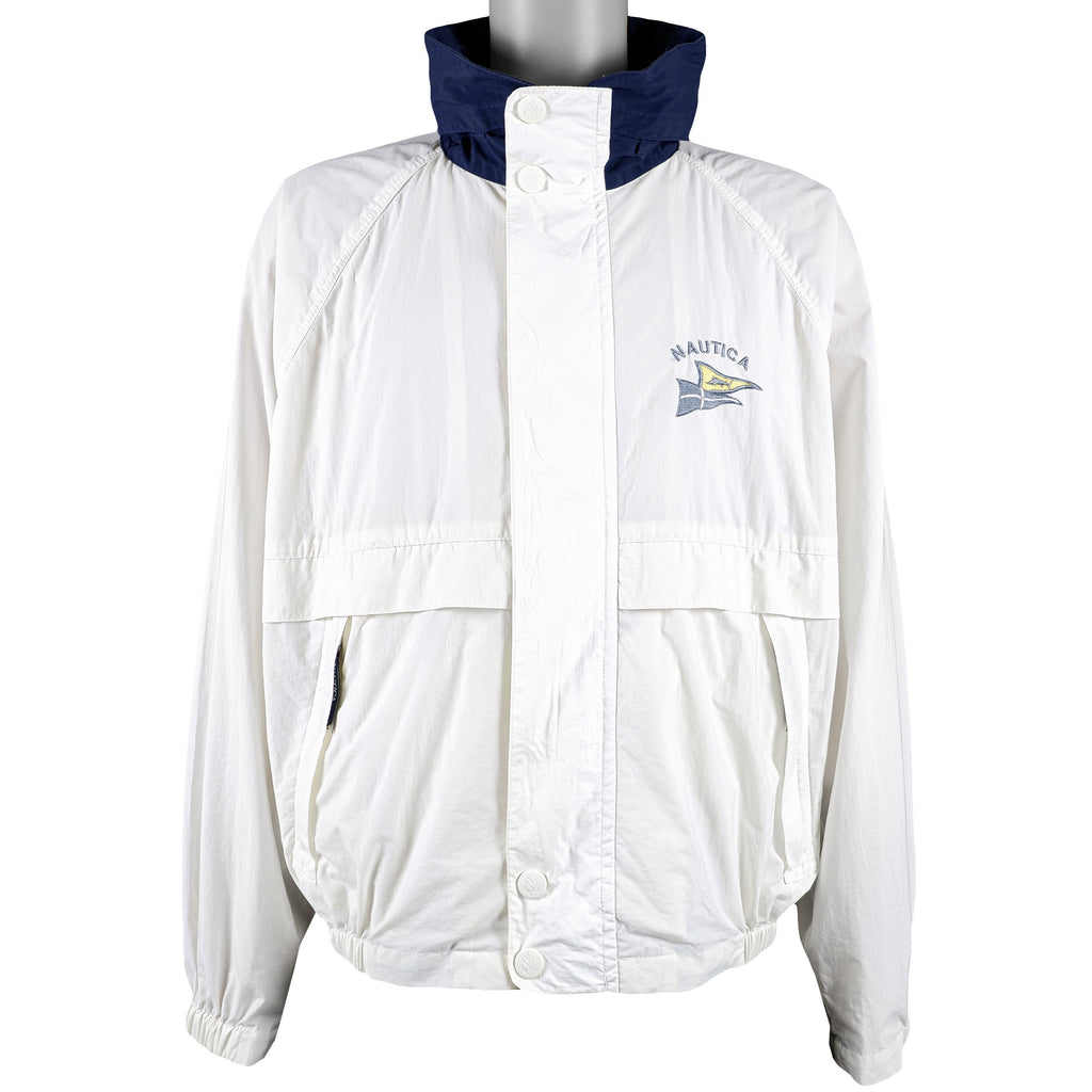 Nautica - White with Blue Classic Jacket 1990s Large Vintage Retro