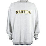 Nautica - Grey Spell-Out Crew Neck Sweatshirt 1990s XX-Large Vintage Retro