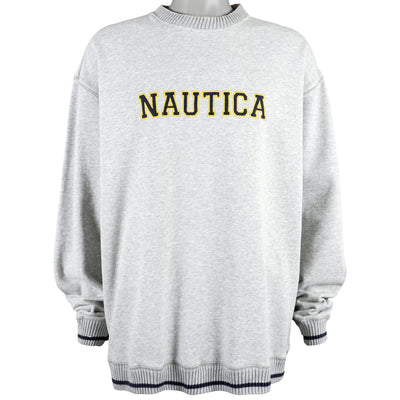 Nautica - Grey Spell-Out Crew Neck Sweatshirt 1990s XX-Large