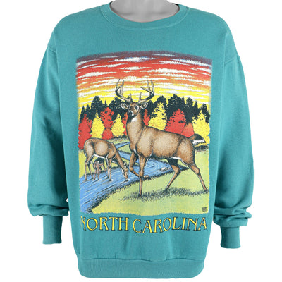 Vintage (Delta) - Teal North Carolina Printed Crew Neck Sweatshirt 1990s Large