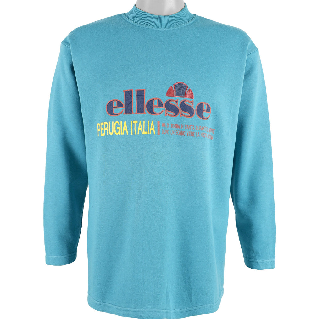 Ellesse - Blue Spell-Out Crew Neck Sweatshirt 1990s Large Vintage Retro