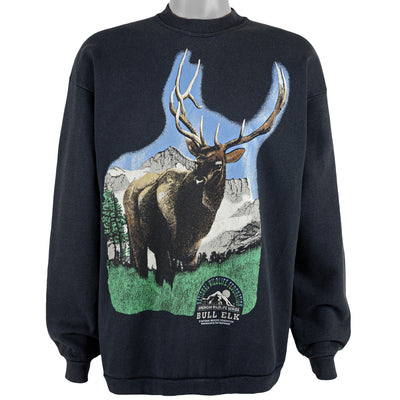 Vintage - National Wildlife Federation Bull Elk Crew Neck Sweatshirt 1990s Large