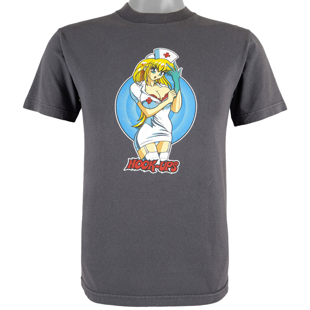 Vintage - Grey Hook-Ups Skateboard T-Shirt 1990s Small Vintage Retro