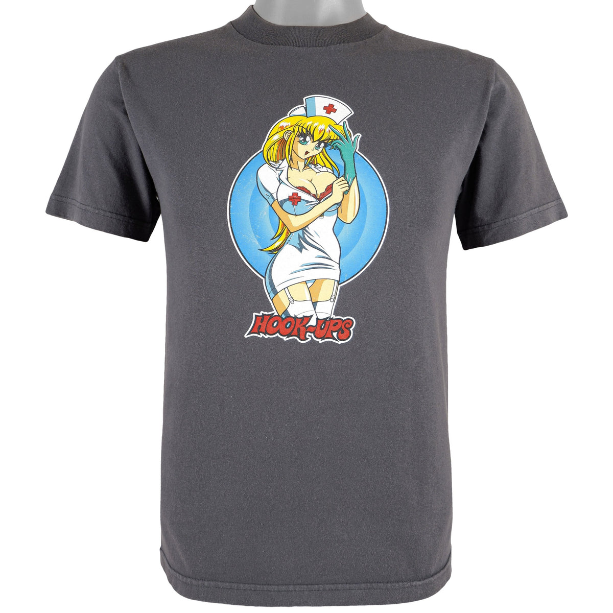 Vintage - Grey Hook-Ups Skateboard T-Shirt 1990s Small Vintage Retro