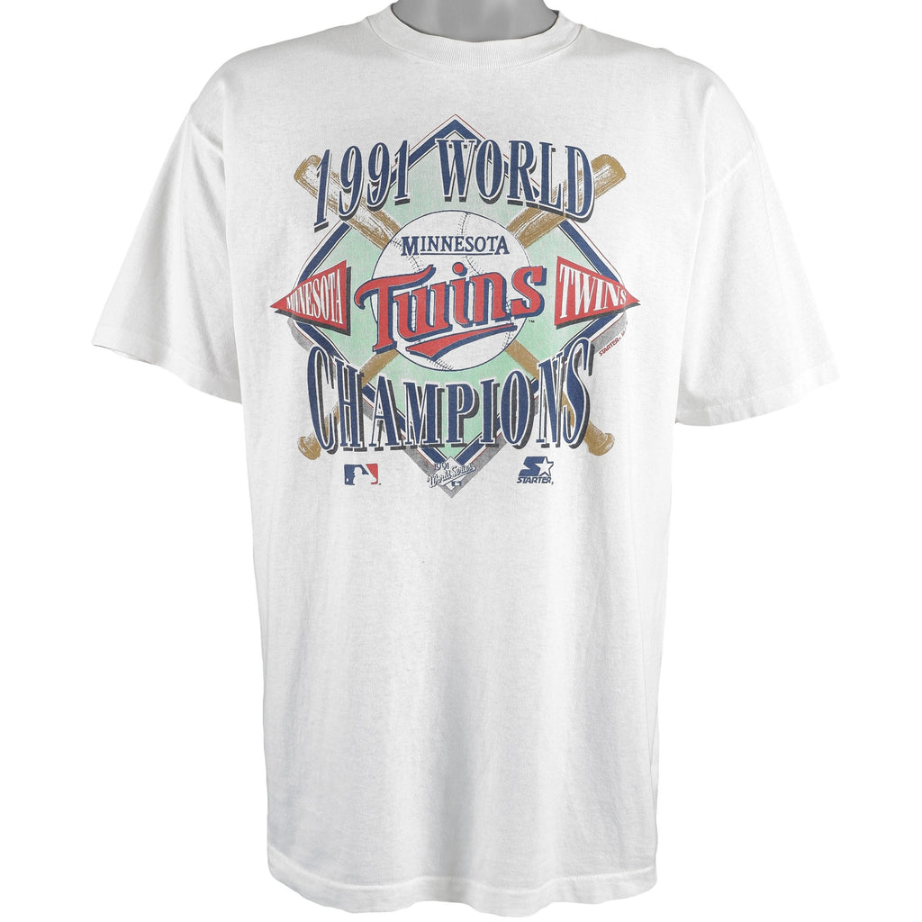Starter - Minnesota Twins Spell-Out T-Shirt 1991 Large Vintage Retro Baseball
