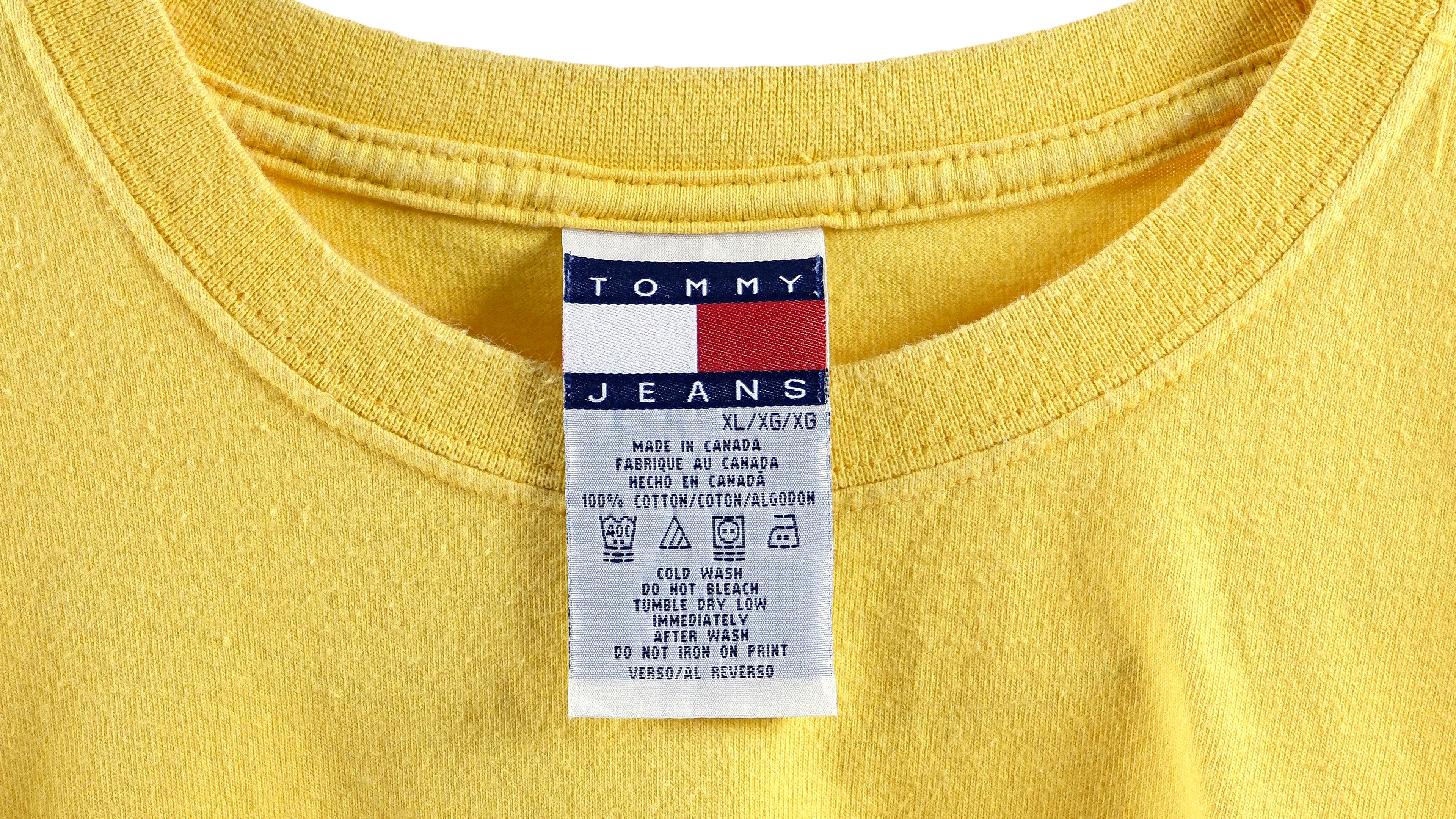 Tommy Hilfiger - Yellow T-Shirt 1990s X-Large Vintage Retro