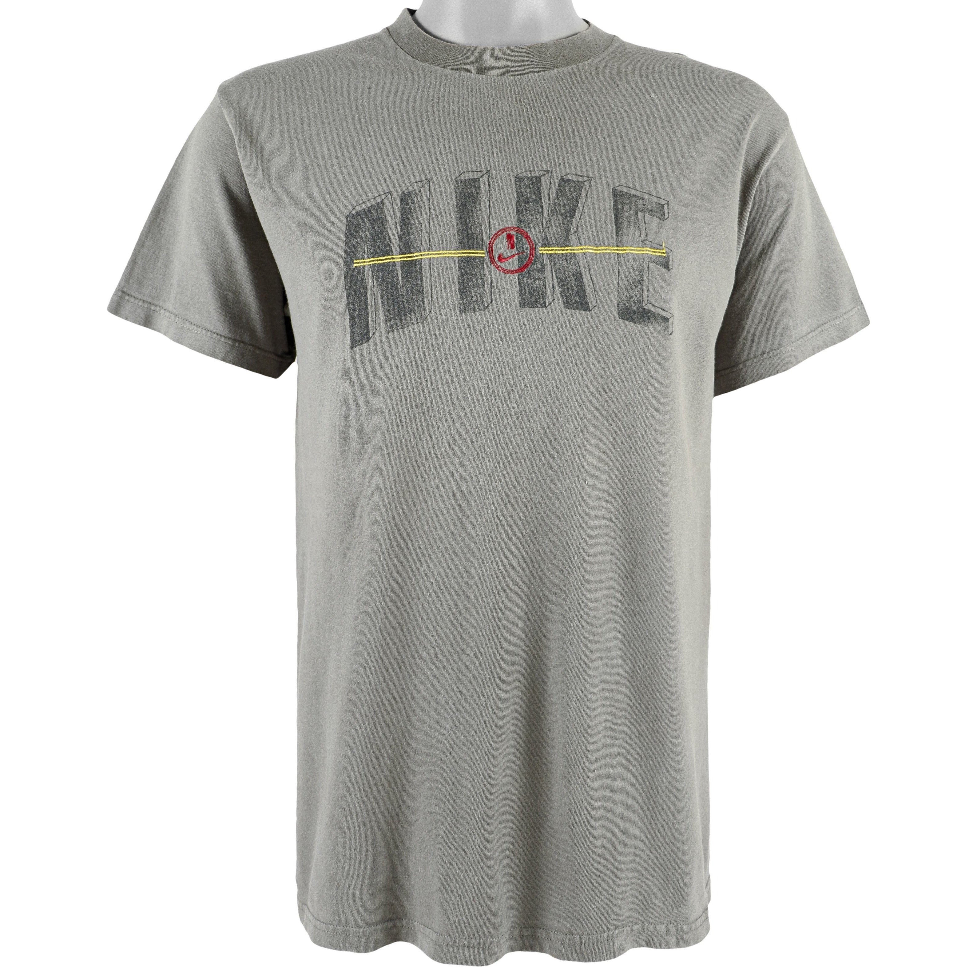 Nike - Grey Spell-Out T-Shirt 1990s Medium Vintage Retro