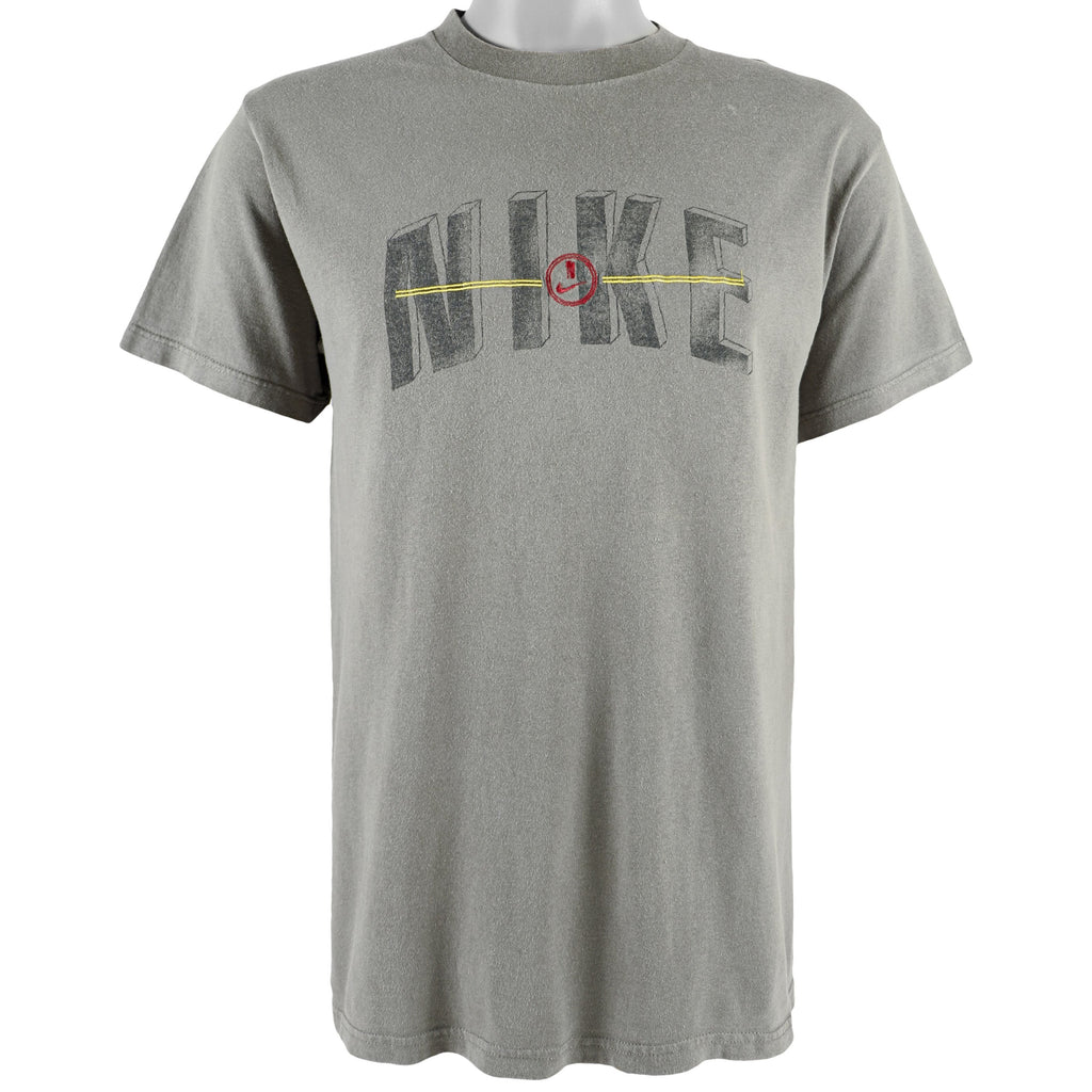 Nike - Grey Spell-Out T-Shirt 1990s Medium Vintage Retro