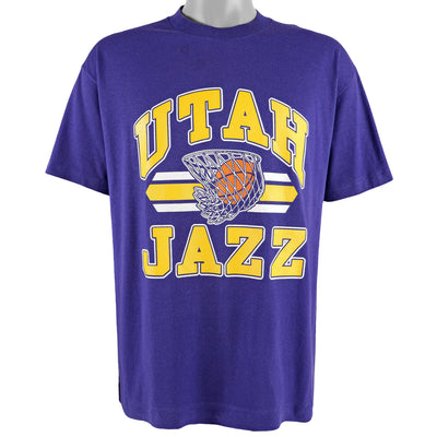 NBA (Trench) - Utah Jazz Spell-Out T-Shirt 1990s Large