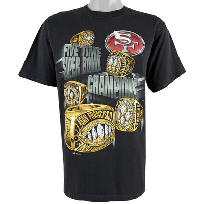 NFL (Salem) - San Francisco 49ers Five Time Super Bowl Champions Deadstock Ring T-Shirt 1995 Medium